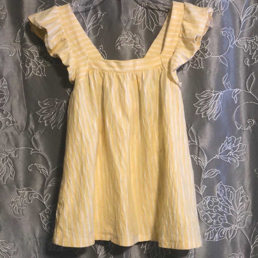 Yellow Striped Ruffle Sleeve Top